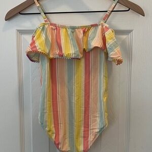Jessica Simpson 6x swimsuit stripes ruffle matching headband